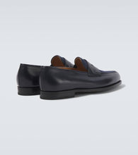 John Lobb Lopez leather and denim penny loafers