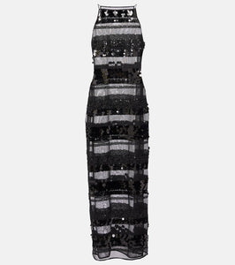 Oseree Sequined striped maxi dress