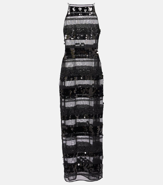 Oseree Sequined striped maxi dress