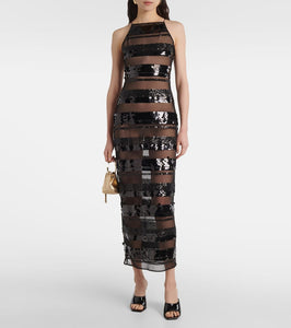 Oseree Sequined striped maxi dress