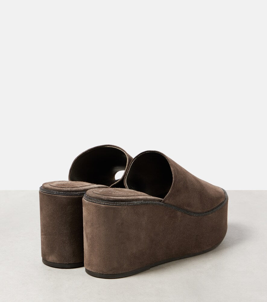 Brunello Cucinelli Monili suede wedge mules