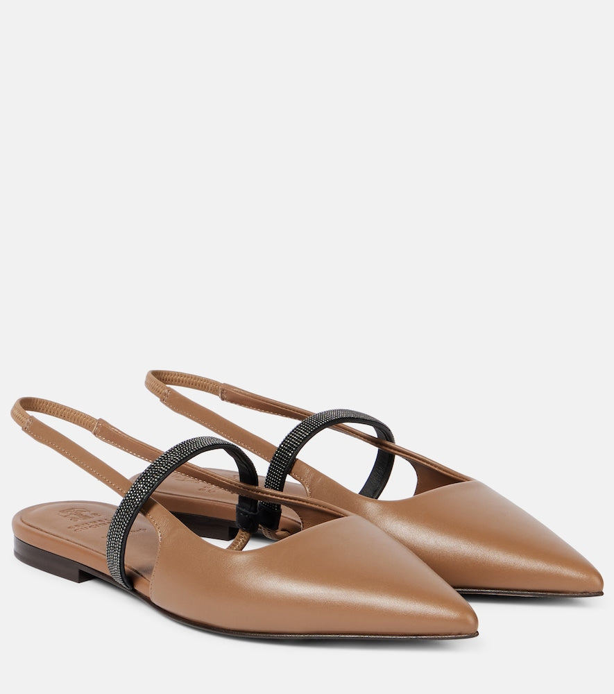 Brunello Cucinelli Pointy leather slingback flats