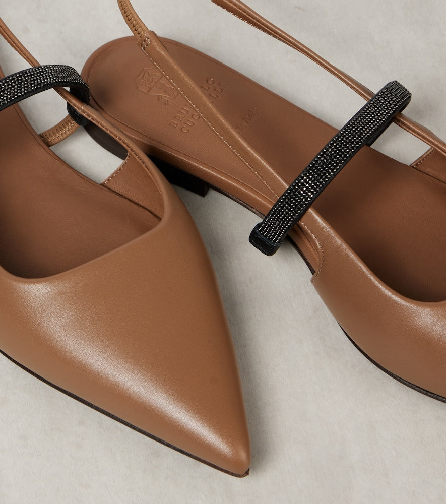 Brunello Cucinelli Pointy leather slingback flats