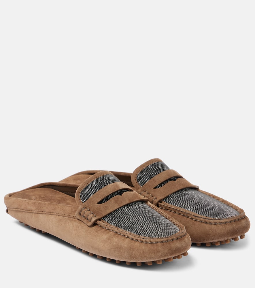 Brunello Cucinelli Monili suede driving mules