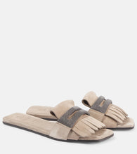 Brunello Cucinelli Fringed suede slippers