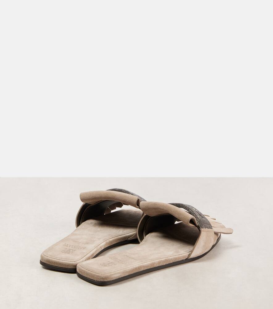 Brunello Cucinelli Fringed suede slippers
