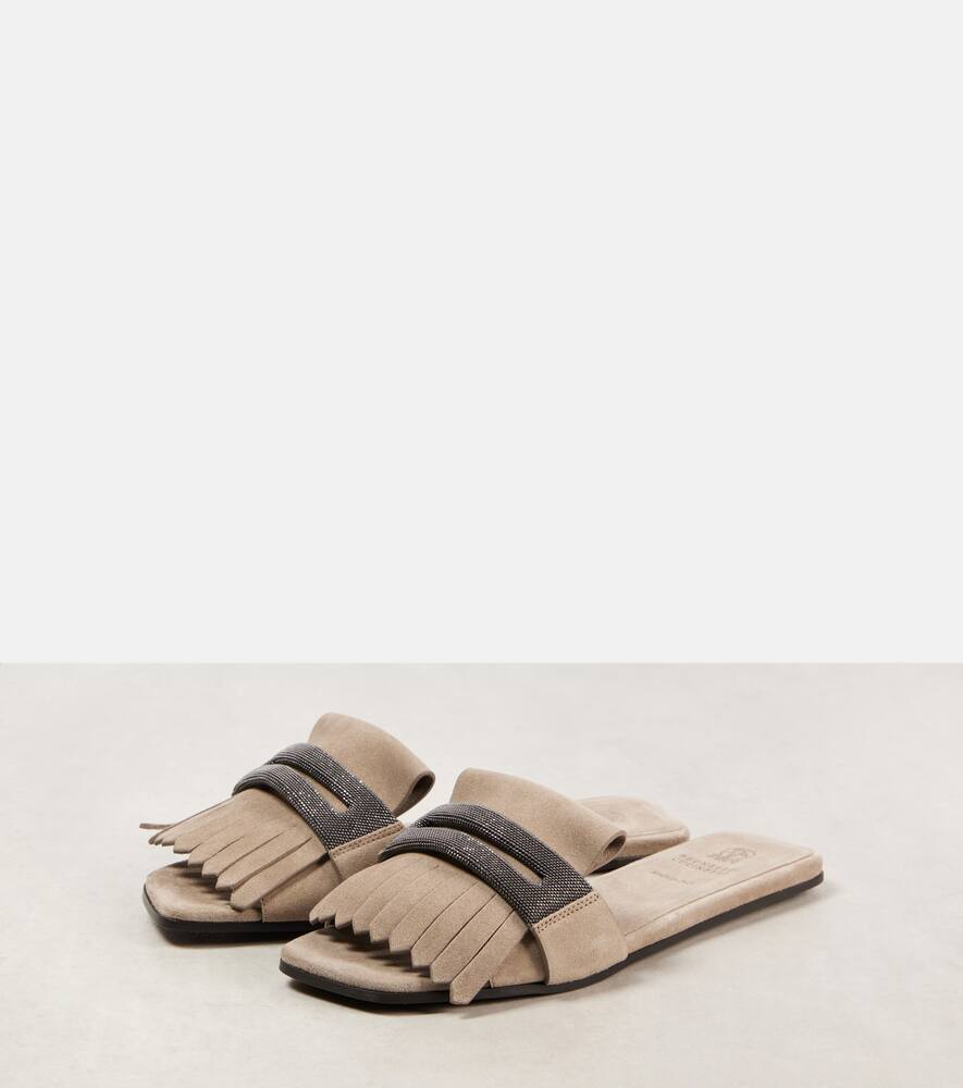 Brunello Cucinelli Fringed suede slippers
