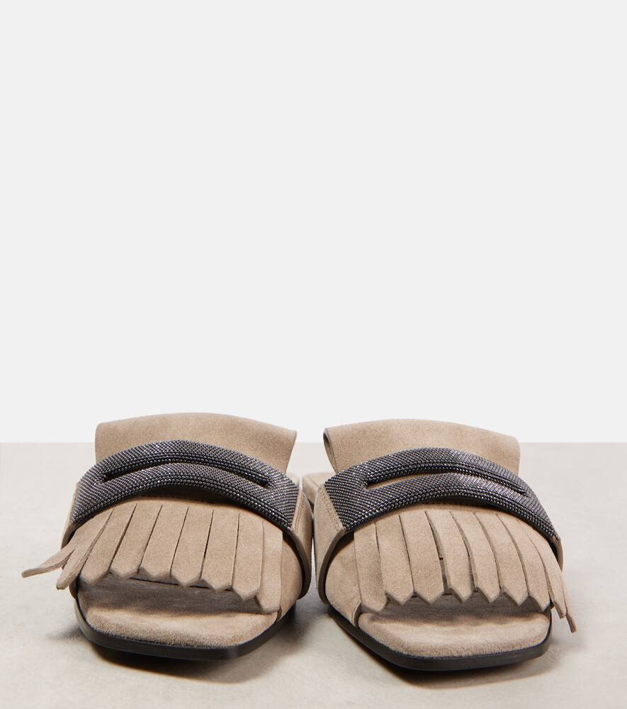 Brunello Cucinelli Fringed suede slippers