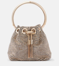 Jimmy Choo Bon Bon Mini crystal-embellished bucket bag. Shop Jimmy Choo Top-Handle Bags for women now.