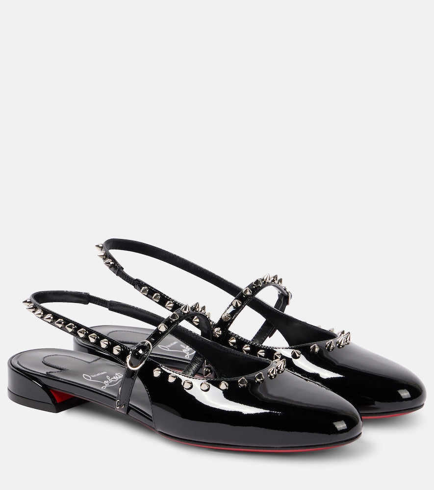 Christian Louboutin Sweet Janispikes patent leather slingback flats in Black - Ballerina Flats
