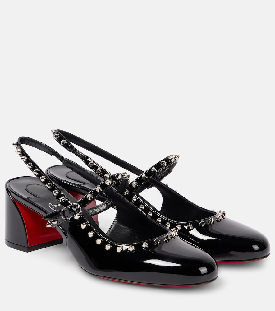 Christian Louboutin Janispikes 55 patent leather Mary Jane pumps - Black Mid Heel Pumps