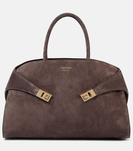 Ferragamo Hug Large suede tote bag. Shop Ferragamo Top-Handle Bags for women now.