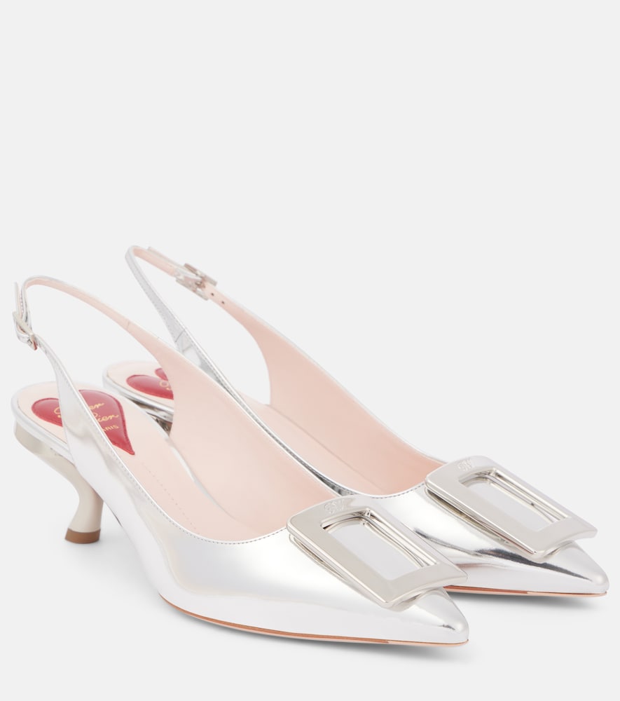 Silver Roger Vivier Virgule 55 metallic leather slingback pumps - Mid Heel Pumps