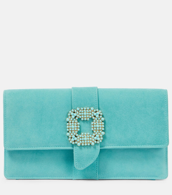 Manolo Blahnik Capri embellished suede clutch. Shop Manolo Blahnik Clutches for women now.
