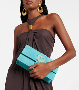 Manolo Blahnik Capri embellished suede clutch