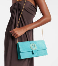 Manolo Blahnik Capri embellished suede clutch