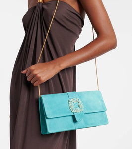 Manolo Blahnik Capri embellished suede clutch
