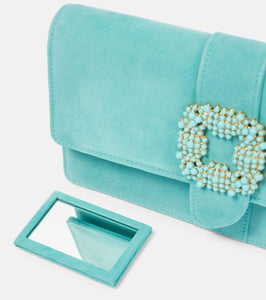 Manolo Blahnik Capri embellished suede clutch