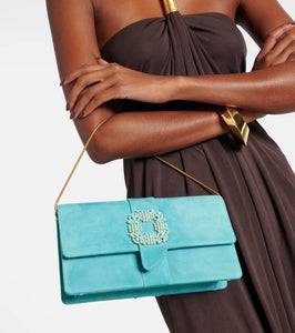 Manolo Blahnik Capri embellished suede clutch
