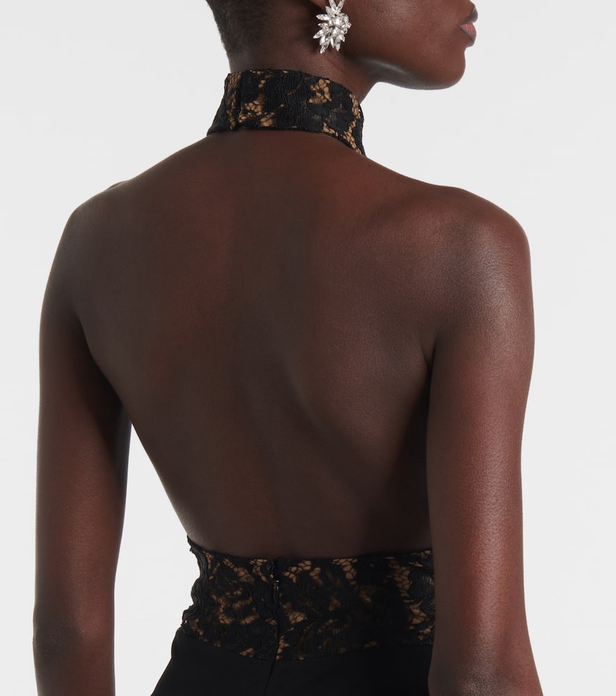 The New Arrivals Ilkyaz Ozel Cass lace-trimmed ruched halterneck gown