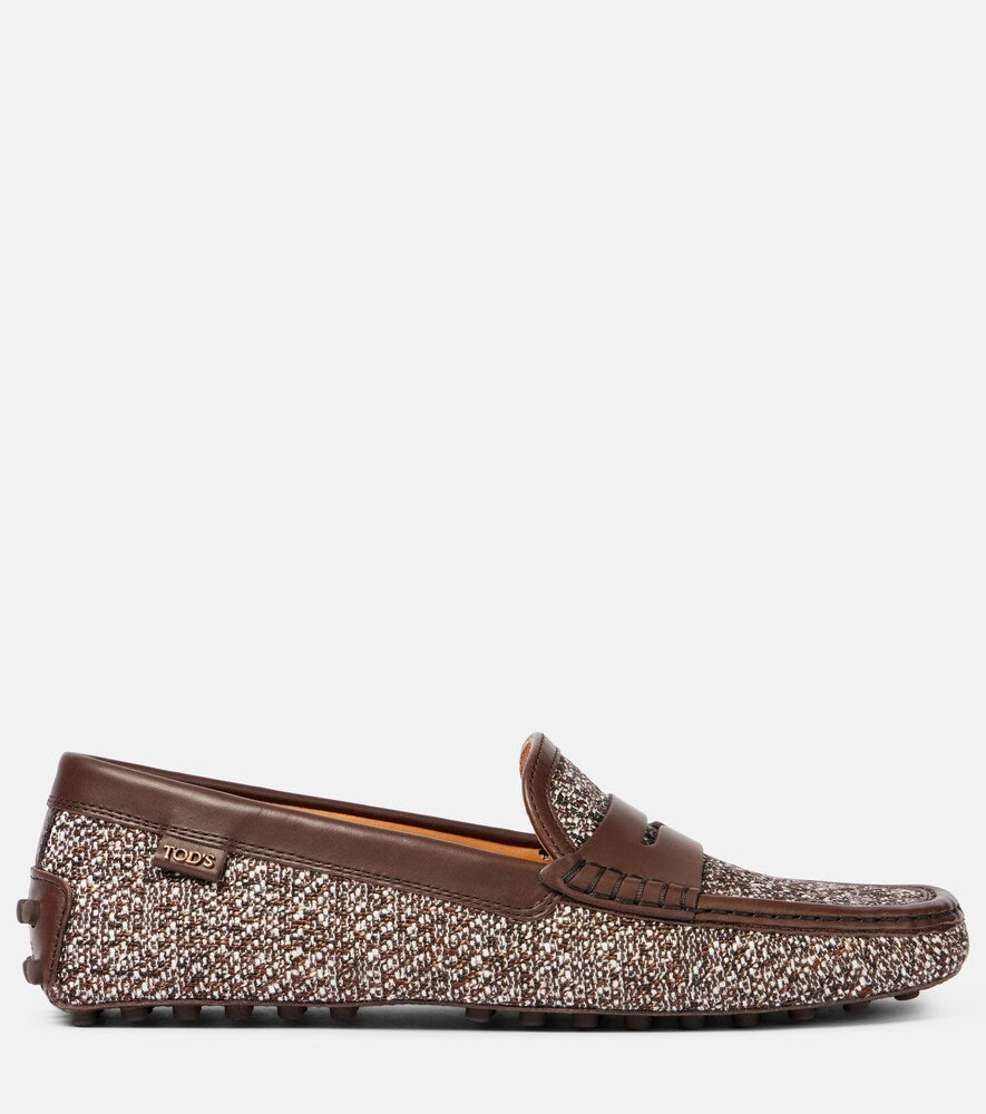 Tod's Gommino leather-trimmed tweed driving shoes