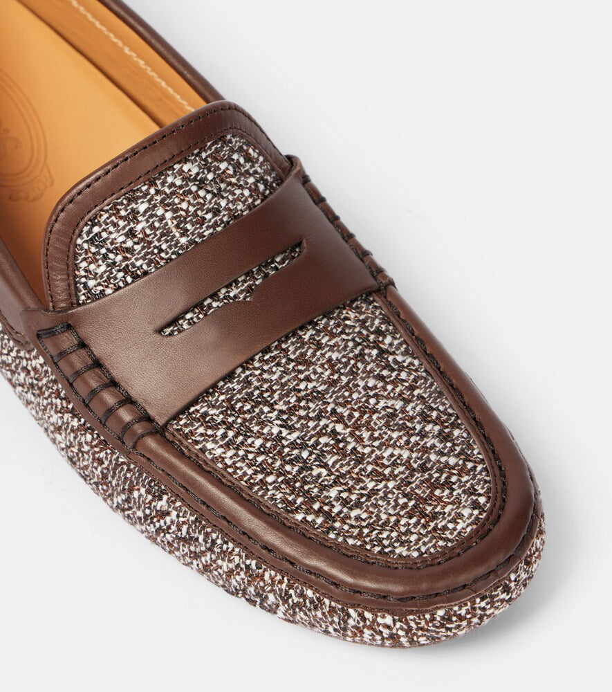 Tod's Gommino leather-trimmed tweed driving shoes