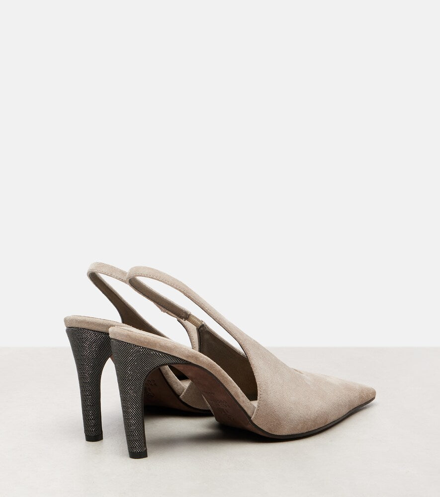 Brunello Cucinelli 80 Monili suede slingback pumps
