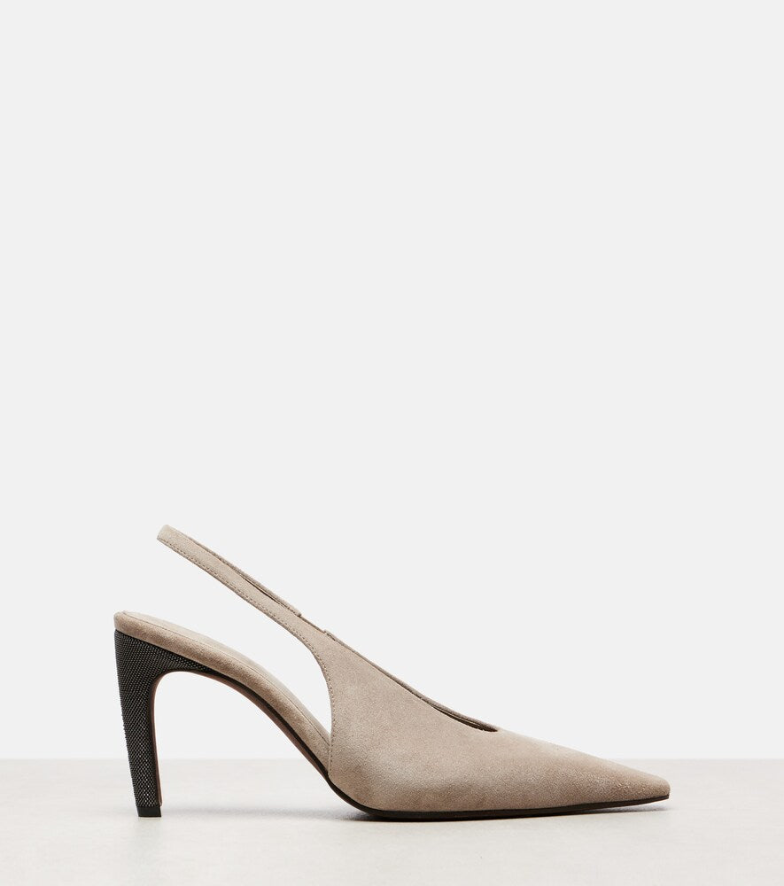 Brunello Cucinelli 80 Monili suede slingback pumps