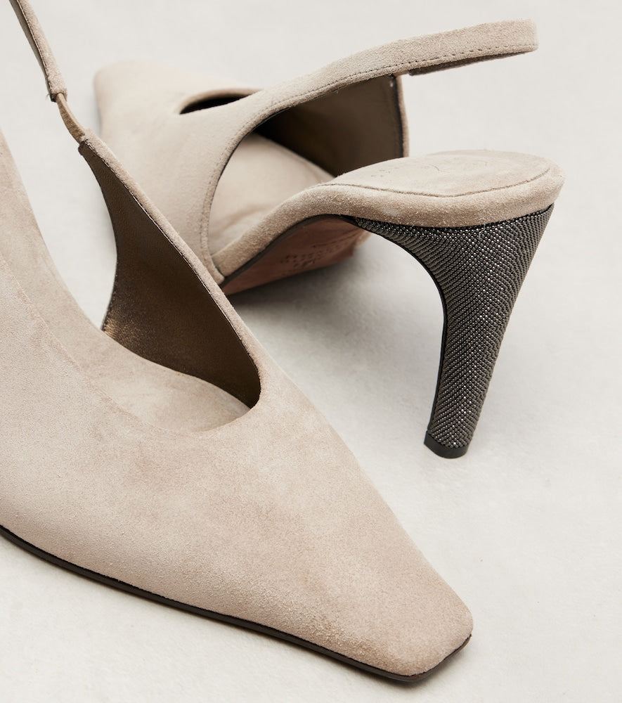 Brunello Cucinelli 80 Monili suede slingback pumps