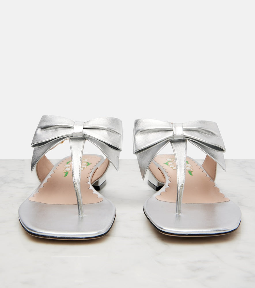 Valentino Garavani Bowow 25 metallic leather thong sandals