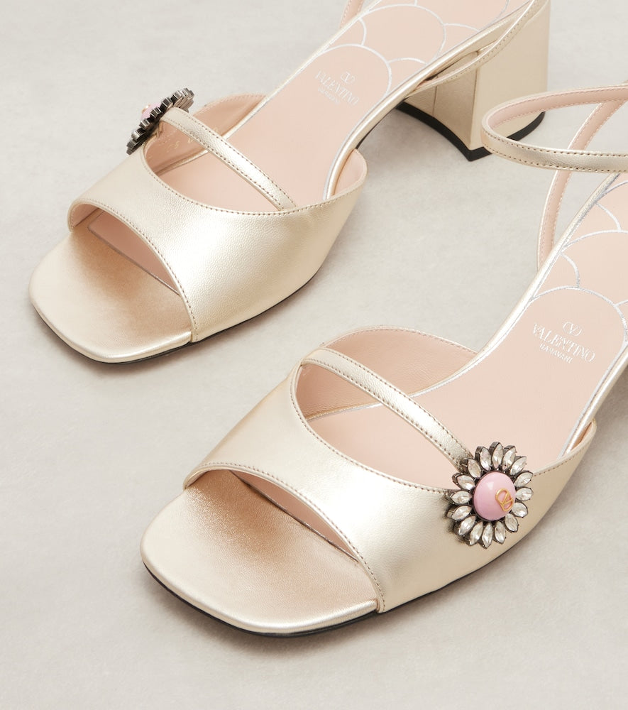 Valentino Garavani Daisy Jewel 55 metallic leather sandals