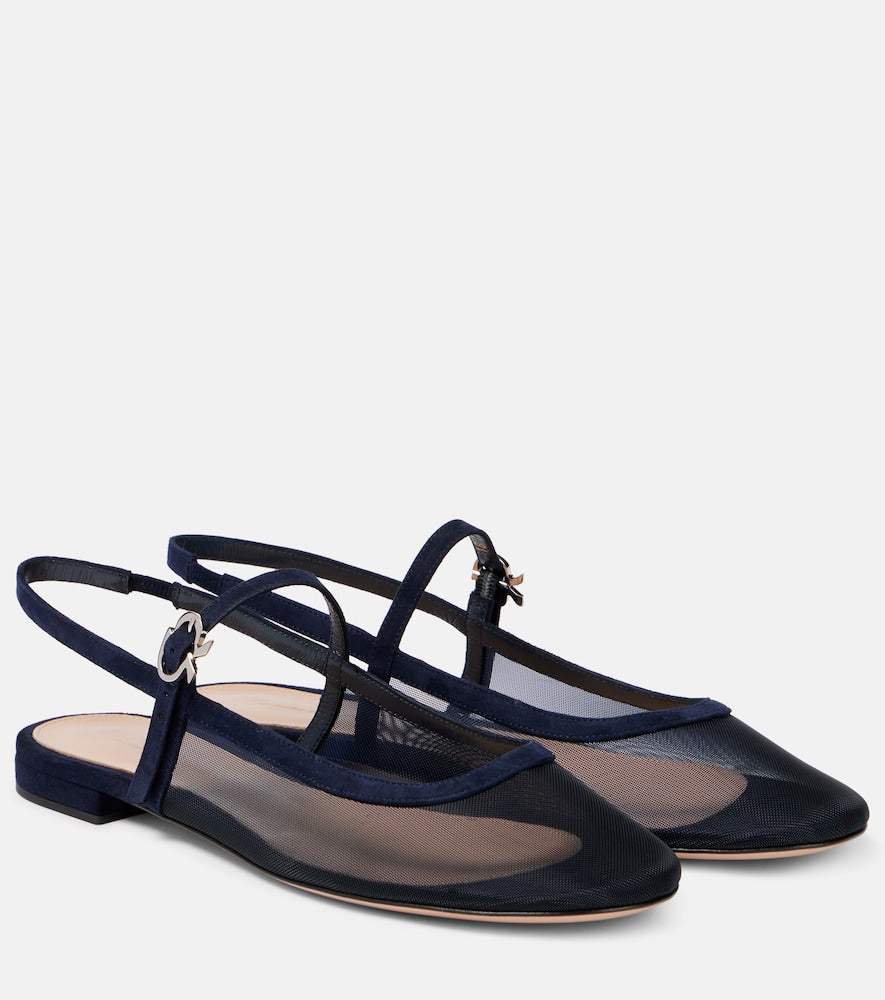 Gianvito Rossi Leather-trimmed organza ballet flats