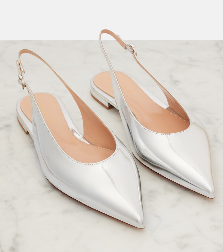 Gianvito Rossi Robbie metallic leather slingback flats
