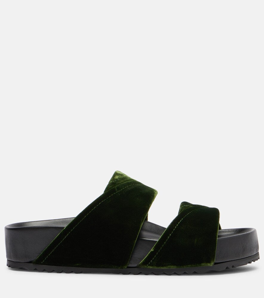 Dries Van Noten Leather-trimmed velvet slides