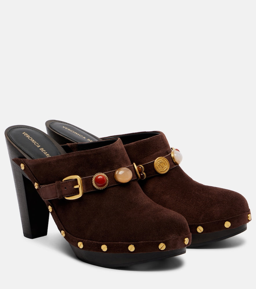 Veronica Beard Giana embellished suede platform mules