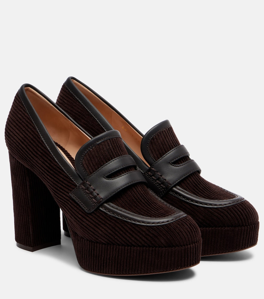 Gianvito Rossi Leather-trimmed corduroy loafer pumps