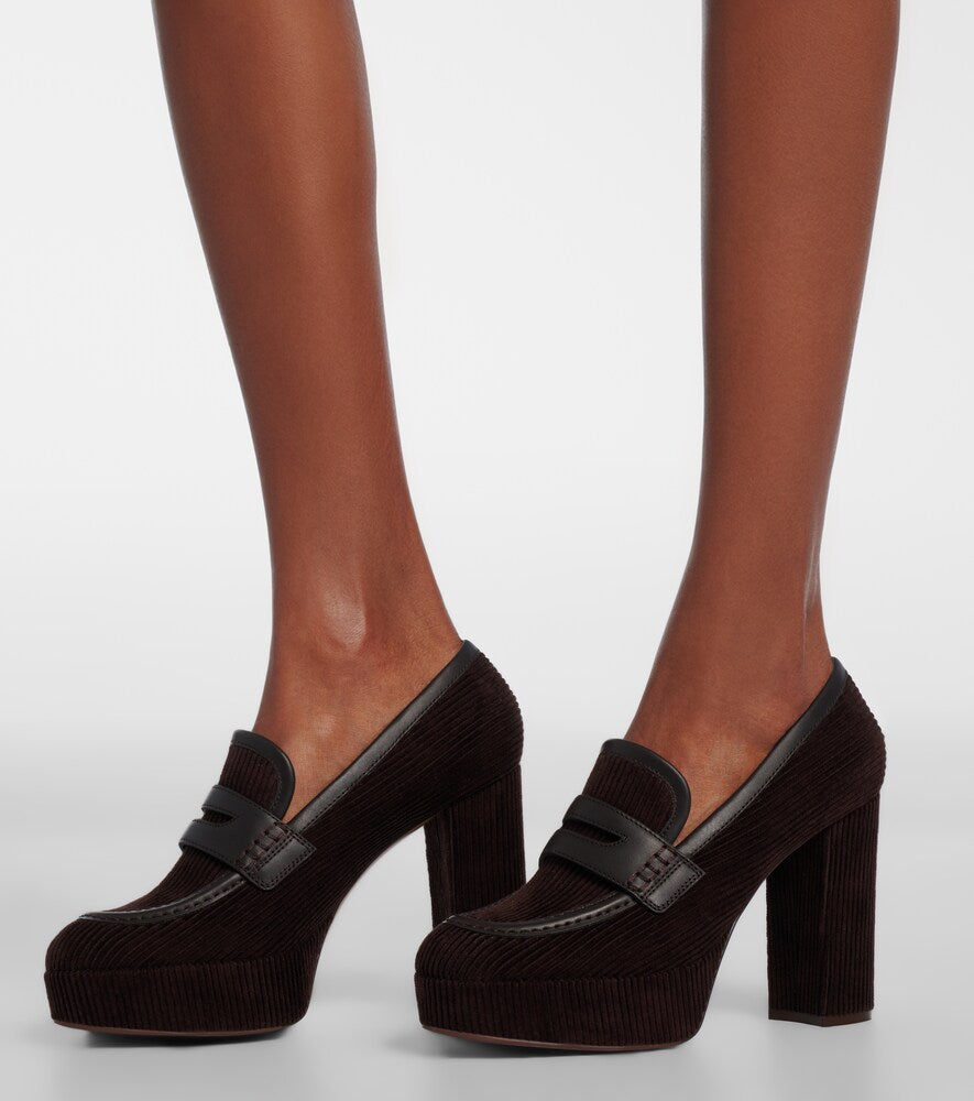 Gianvito Rossi Leather-trimmed corduroy loafer pumps