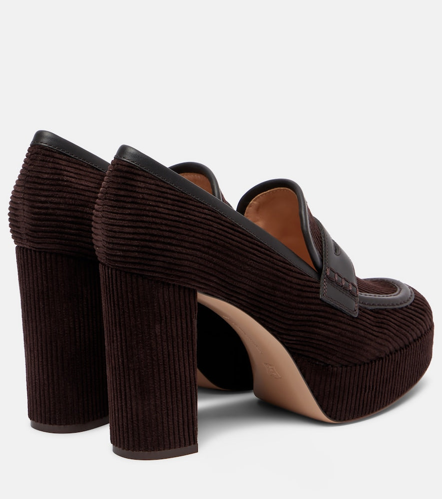 Gianvito Rossi Leather-trimmed corduroy loafer pumps