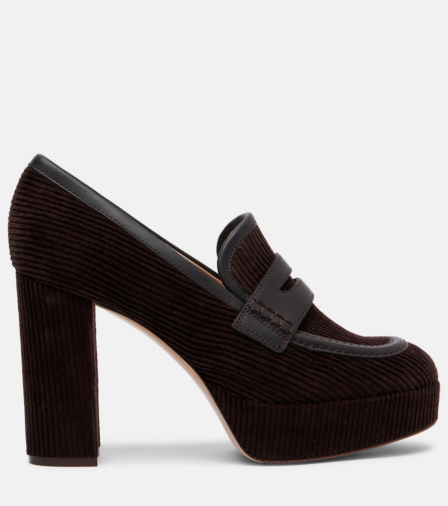 Gianvito Rossi Leather-trimmed corduroy loafer pumps