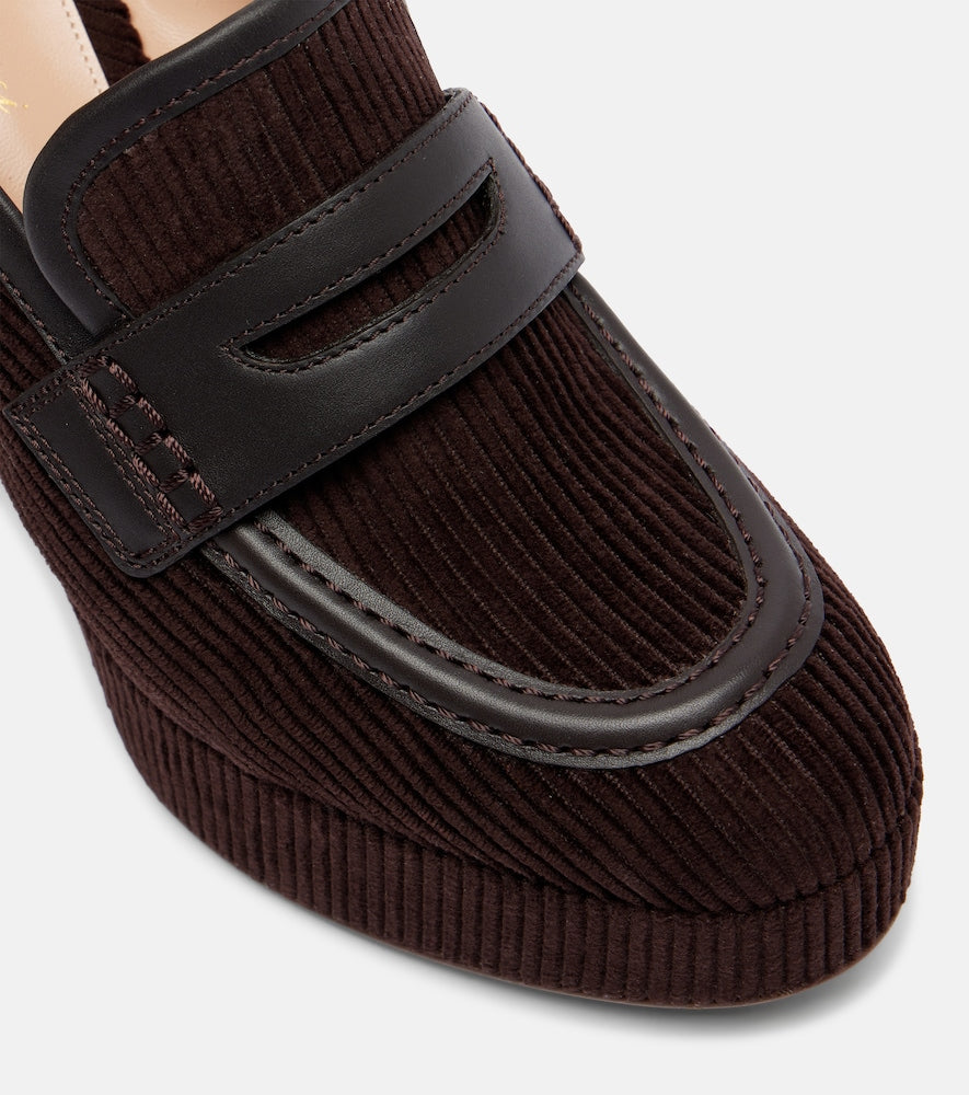 Gianvito Rossi Leather-trimmed corduroy loafer pumps