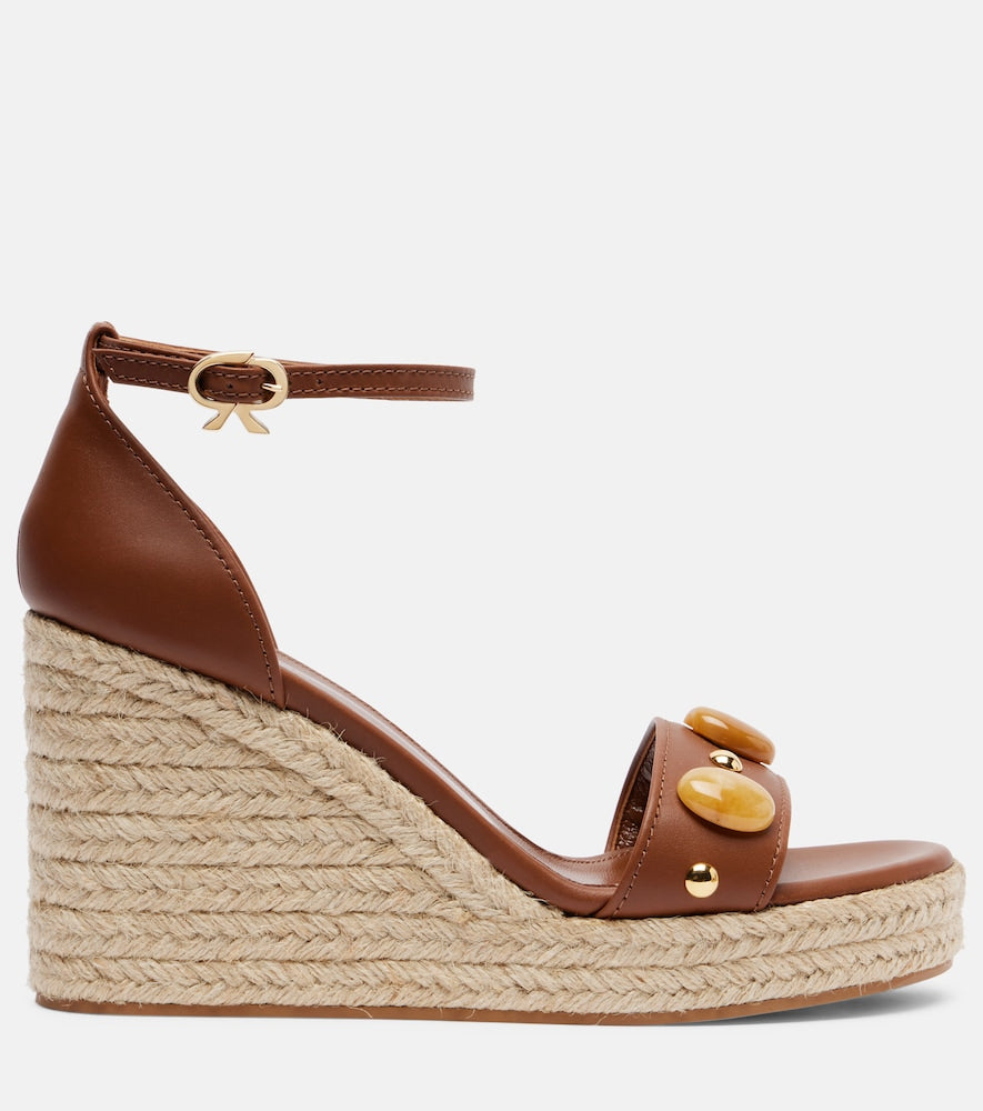 Gianvito Rossi Embellished leather espadrille wedges