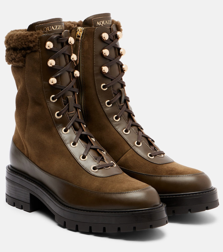 Aquazzura Very Cortina shearling-trimmed suede lace-up boots