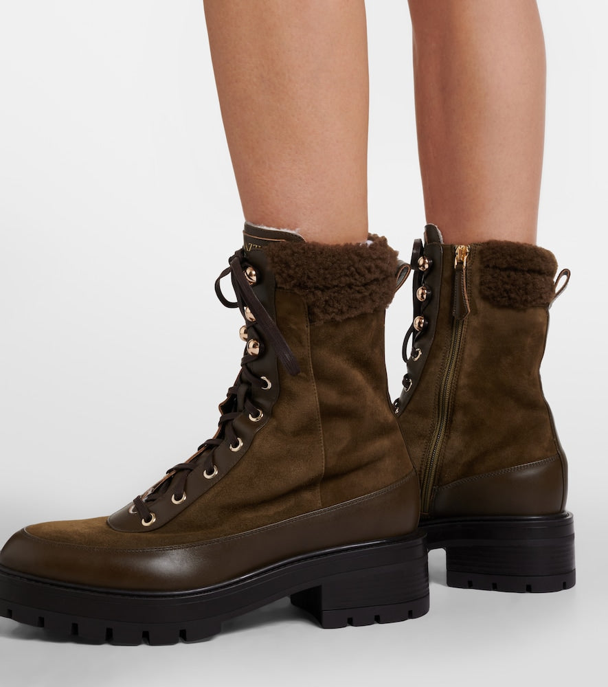 Aquazzura Very Cortina shearling-trimmed suede lace-up boots