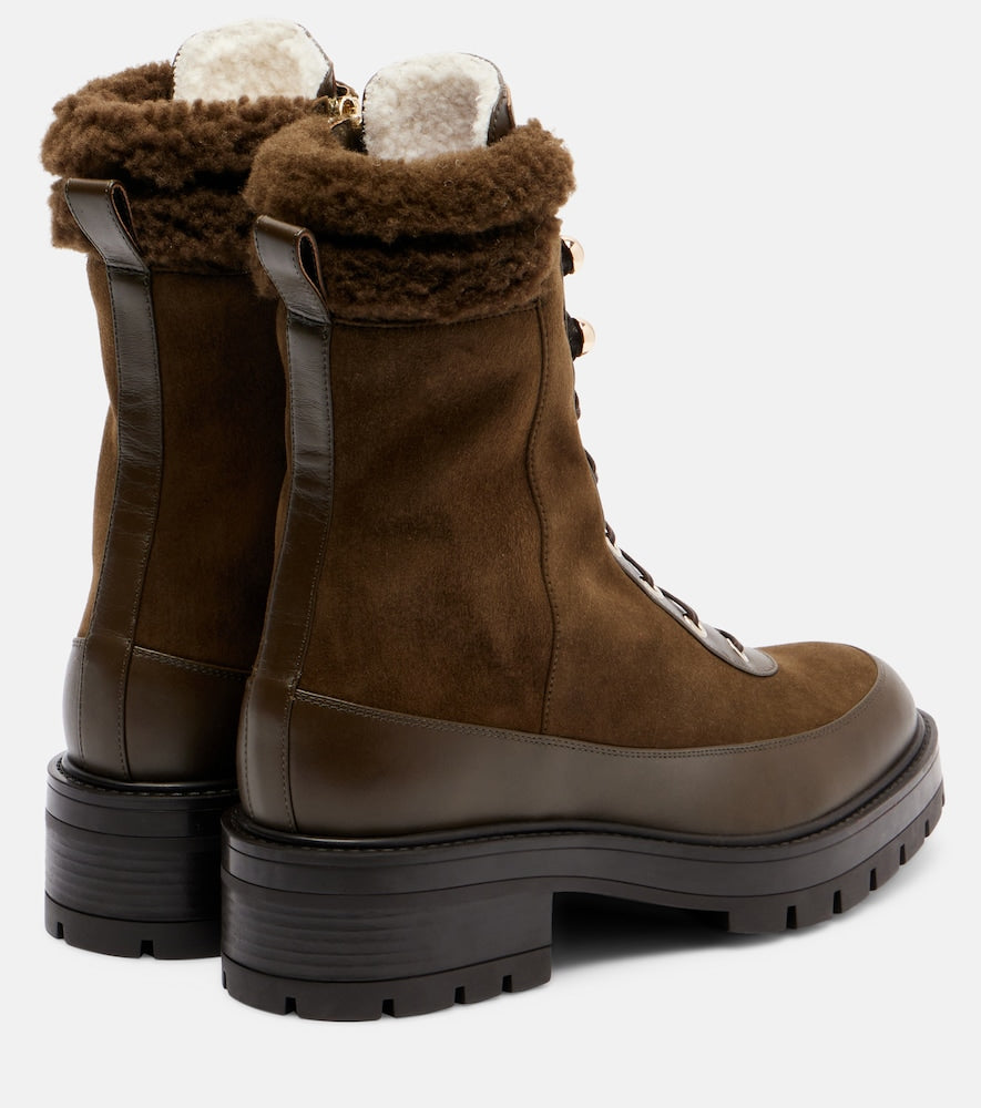 Aquazzura Very Cortina shearling-trimmed suede lace-up boots