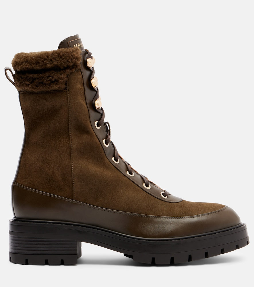 Aquazzura Very Cortina shearling-trimmed suede lace-up boots