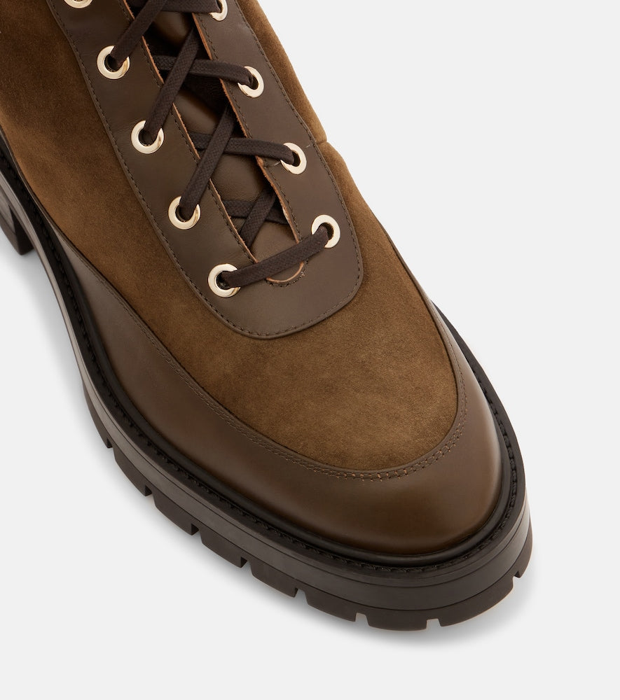 Aquazzura Very Cortina shearling-trimmed suede lace-up boots