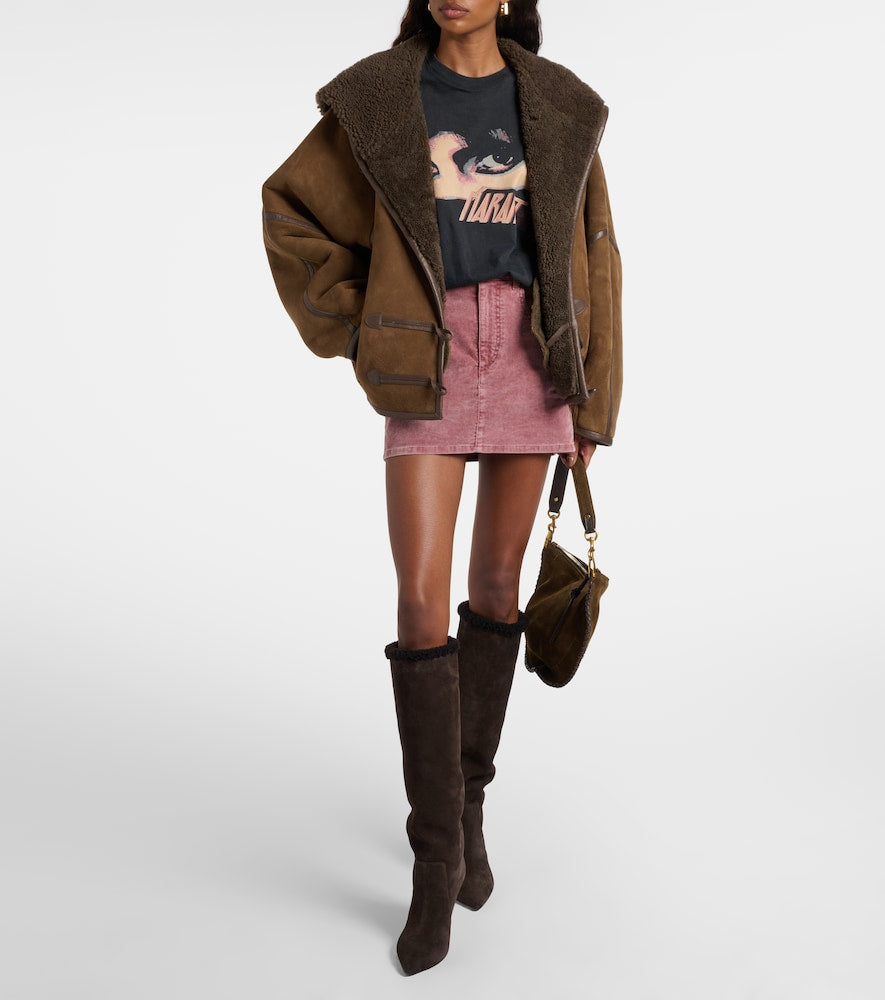 Paris Texas Stiletto 85 shearling-trimmed suede knee-high boots