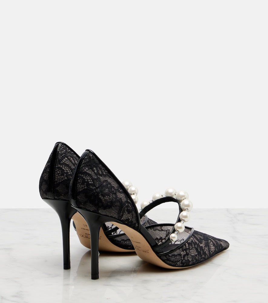 Jimmy Choo Aurelie 85 lace and leather pumps