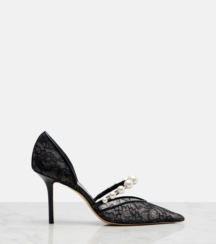 Jimmy Choo Aurelie 85 lace and leather pumps