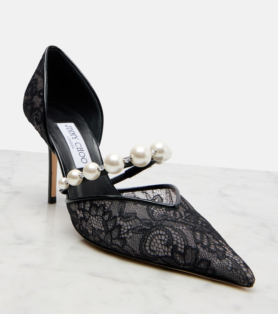 Jimmy Choo Aurelie 85 lace and leather pumps